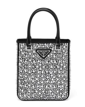 Prada Small crystal-studded satin tote bag 1BA331 Black